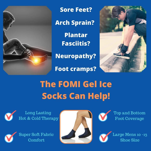 FOMI Hot Cold Therapy Gel Ice Socks 2 Socks Blue, Large Soft Cooling Comfort Wrap for Swollen Sore Feet, Toes, Heel, Arch Pain, Plantar Fasciitis, Neuropathy, Heel Spurs, Gout, Chemotherapy,...