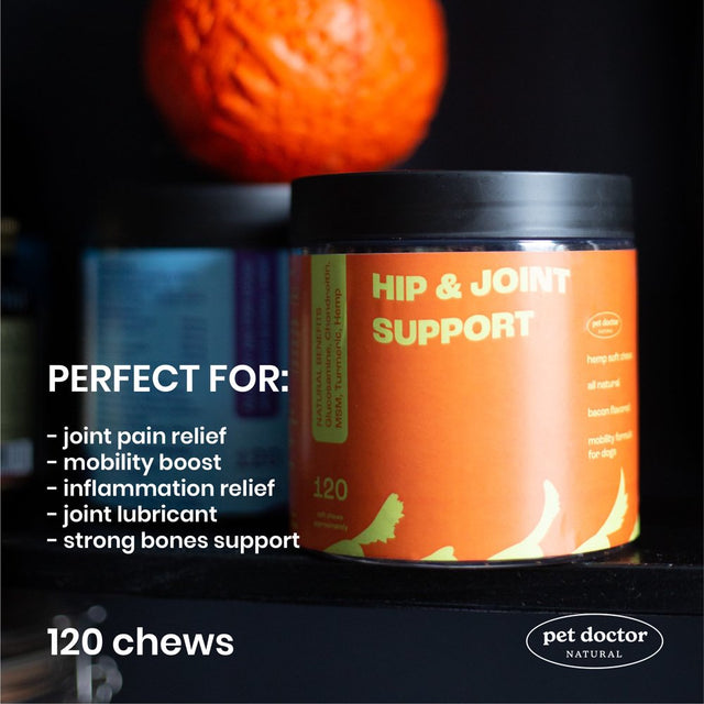 Hip& Joint Support Supplement for Dogs with Glucosamine, Chondroitin & MSM for Arthritis, Inflammation, Mobility Support -Made in USA-120 Chews