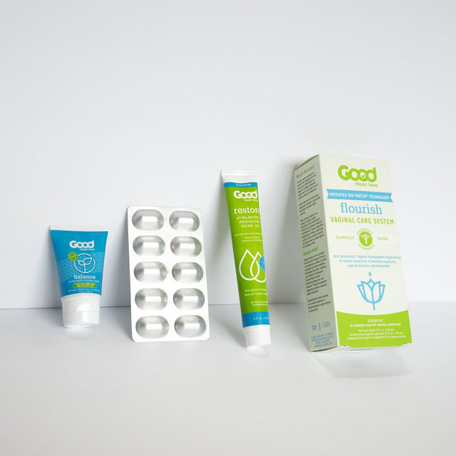 Good Clean Love: Flourish Vaginal Care System®, 30-Day Regimen, Relieves Itching & Irritation, Includes Personal Wash (1 Oz), Moisturizing Vaginal Gel (2 Oz) & Suppositories (10 Capsules)