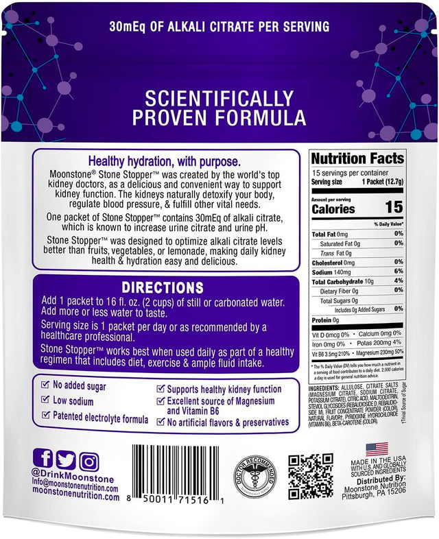 Kidney Stone Stopper Drink Mix Tropical Flavor, Outperforms Chanca Piedra & Kidney Support Supplements, Developed by Urologists to Prevent Kidney Stones and Improve Hydration, 15 Day Supply