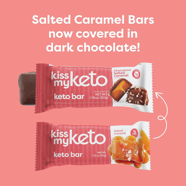 Kiss My Keto Salted Caramel Protein Bars – 1G Sugar, 9G Protein Keto Chocolate Bars – Low Carb Chocolate Bars – 12 Individually Wrapped Bars, Gluten Free Chocolate MCT Bars – Low Carb Candy Bars