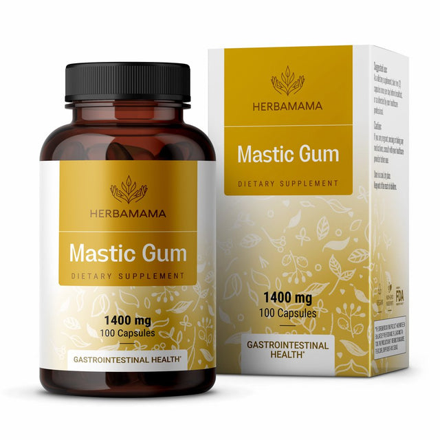HERBAMAMA Mastic Gum Capsules - 1400 Mg, 100 Caps - Liver Health & Digestive Supplement