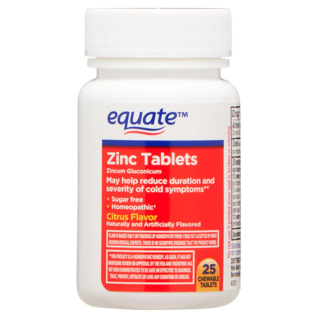 Equate Zinc Chewable Tablets, Citrus Flavor, 25 Count