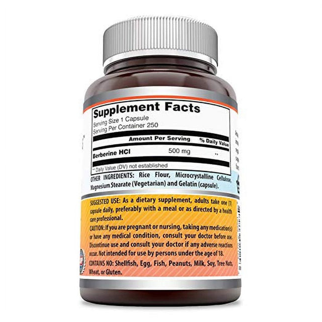 Amazing Nutrition Berberine, 1,000 Mg, 250 Capsules (500 Mg per Capsule)