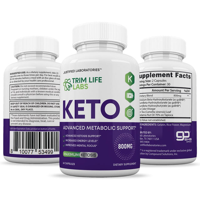Justified Laboratories Trim Life Labs Keto Pills Includes Apple Cider Vinegar Gobhb® 60 Capsules