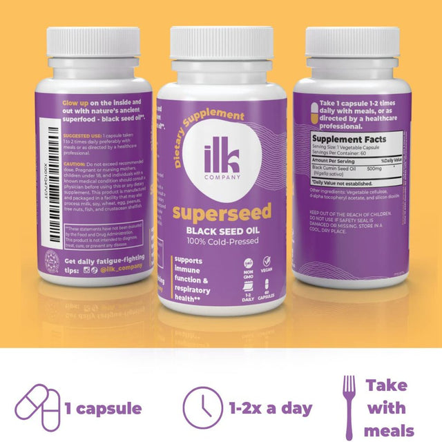 ILK Company - Pure Cold Pressed Black Seed Oil Capsules - Kalonji Oil - Nigella Sativa Black Cumin Seed - Made in the USA