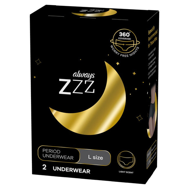 Always ZZZ Disposable Overnight Period Underwear Women Size L, 2 Ct
