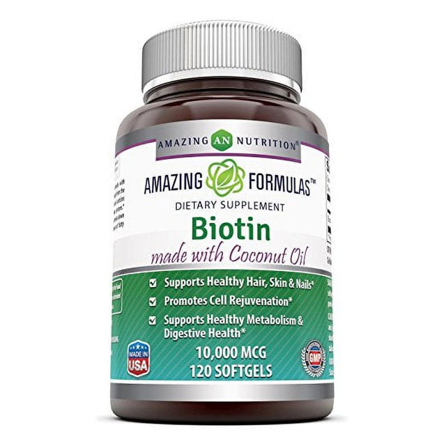 Amazing Formulas Biotin 10000Mcg with Extra Virgin Natural Coconut Oil 120 Softgels