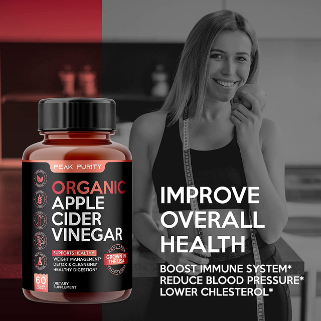 100% Organic Raw Apple Cider Vinegar Capsules - Natural Detox Gut Cleanse & Healthy Digestion - Tasteless & Easy to Swallow - Extra Strength ACV Pills - 1000 Mg