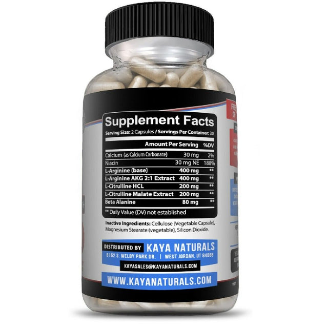Kaya Naturals Nitric Oxide No3 Testosterone Booster Libido ED Support L-Arginine Vasodilator