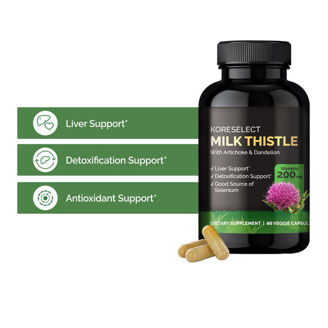 KORESELECT Liver Detox Supplement with Milk Thistle Silymarin, Dandelion Root, Artichoke Extract, Fatty Liver Repair Health Formula - 60 Capsules