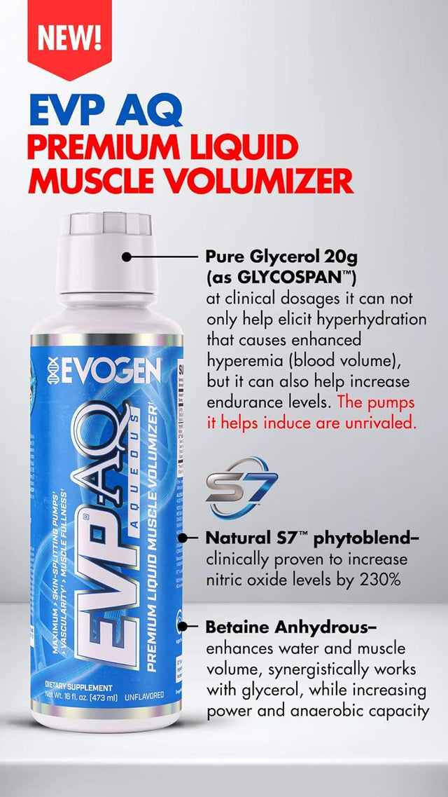 Evogen EVP AQ Unflavored | Premium Liquid Glycerol, Betaine Anhydrous, S7, Sodium Ascorbate, Hydration, Electrolytes