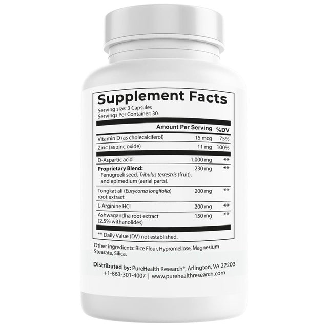 Exuberant Testosterone Booster for Men, Support Testo Level, Increase Energy, Promote Muscles, Bones and Mood by Purehealth Research