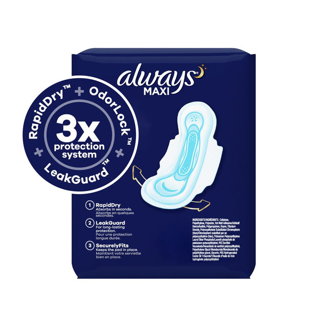 Always Maxi Overnight Pads with Wings, Size 5, Extra Heavy Overnight, Unscented, 20 Count