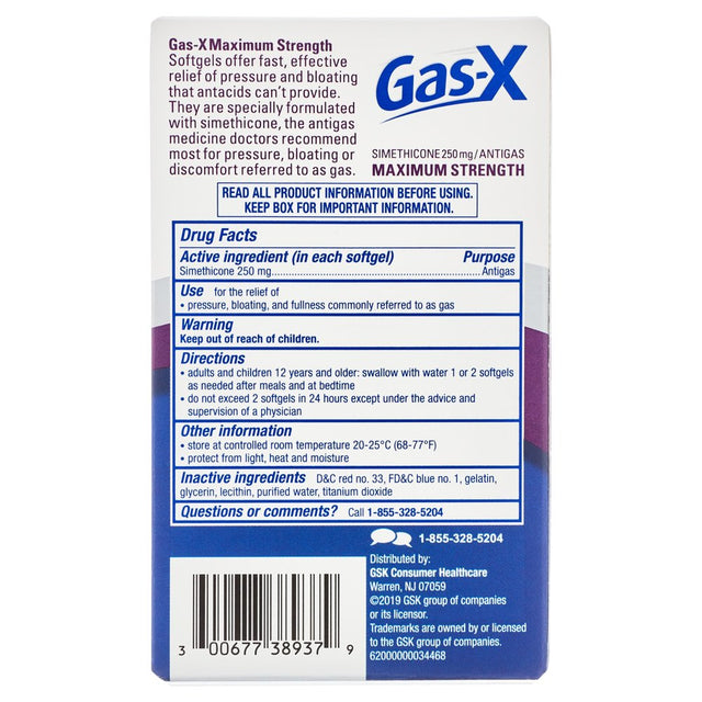 Gas-X Maximum Strength Simethicone Medicine for Fast Gas Relief Softgels, 30 Count