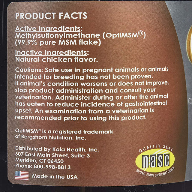 Kala Health Peaktails Chicken Flavored MSM Powder for Dogs, 1 Lb, Hip and Joint Support Supplement, 99.9% Pure Distilled MSM, Made in the USA