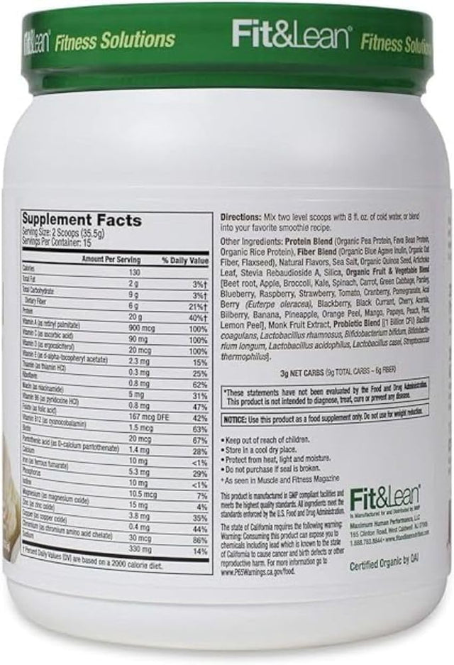 Fit & Lean Plant Protein Meal Replacement Protein Powder Vanilla, 18.72 Ounce