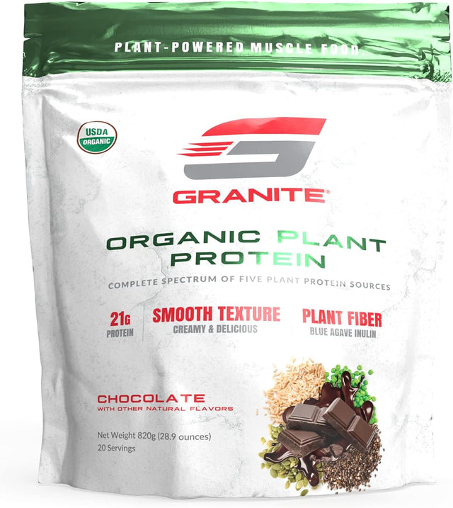 Granite® Organic Vegan Plant Protein (Chocolate) | 21G Complete Spectrum Protein to Build Lean Muscle | 5 Plant Sources: Pea, Pumpkin, Chia, Rice, Coconut Milk | No Gluten, Dairy or Soy | 1.8Lb