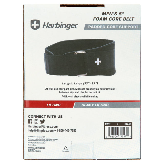 Harbinger Black 5" Foam Core Nylon Weightlifting Belt, Men'S Large