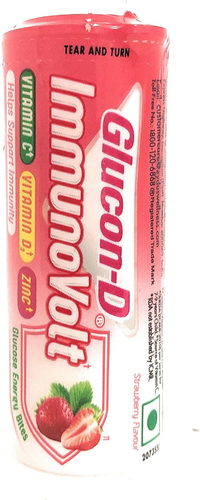 Immunovolt Glucose Energy Bites Strawberry - 20 Tube Packs in a Jar, 360Gm