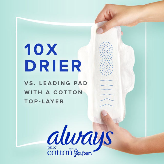 Always Pure Cotton Feminine Pads with Wings, Size 3, Extra Heavy Absorbency, 22 CT