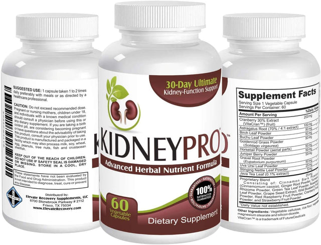 Kidney-Pro (All-In-1) with 21 Kidney Health Supplements in 1 Formula Including Cranberry Extract - Total Kidney Support Supplement - Kidney Cleanse Detox - Easy to Swallow - 60 Veggie Capsules