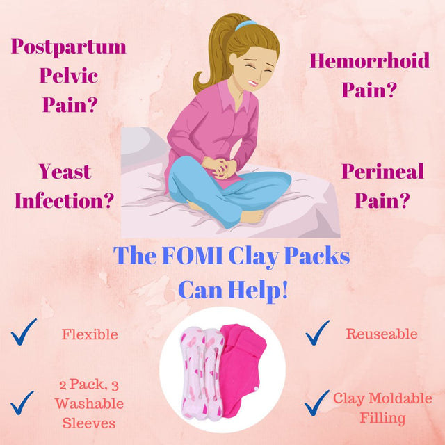 FOMI Hemorrhoid and Perineal Clay Ice Packs 2 Reusable Packs, 3 Washable Sleeves Pregnancy and Postpartum Cold Therapy Compress for Vaginal and Groin Pain Relief Flexible, Freezable Wrap