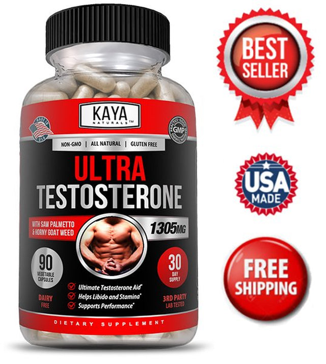 Kaya Naturals Ultra Testosterone 90Ct, Muscle & Testosterone Support, Bodybuilding - 1305Mg