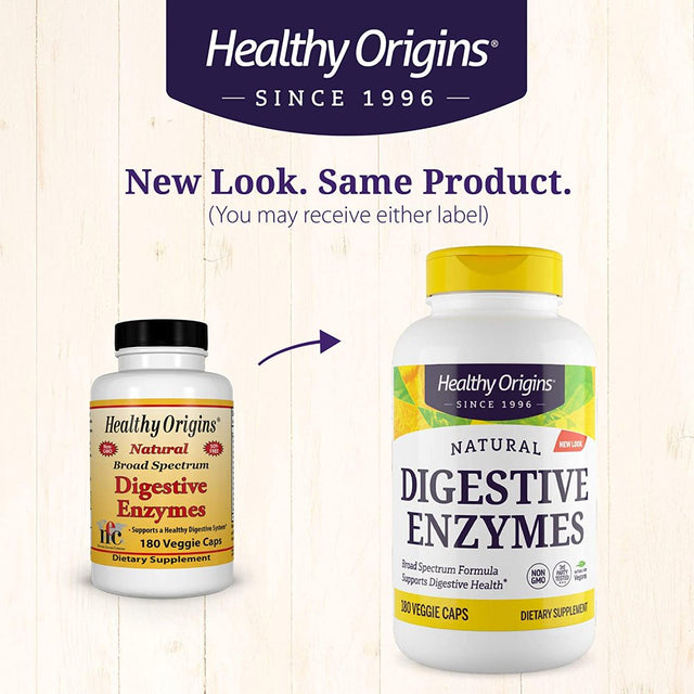 Healthy Origins - Natural Broad Spectrum Digestive Enzymes - 180 Vegetarian Capsules