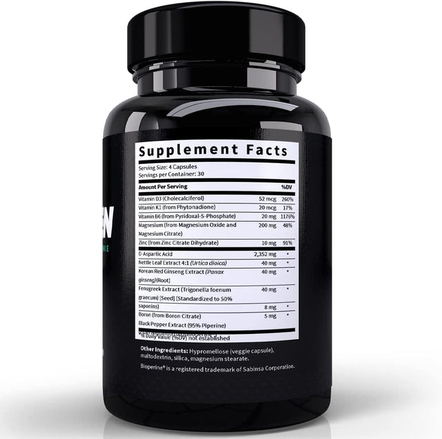 Testogen: Natural T-Level Supplement for Men - 1-Month Supply - Optimised Male Enhancement Herbal Blend with Magnesium, Zinc, Fenugreek, Red Ginseng and More for Stamina, Endurance and Energy Support