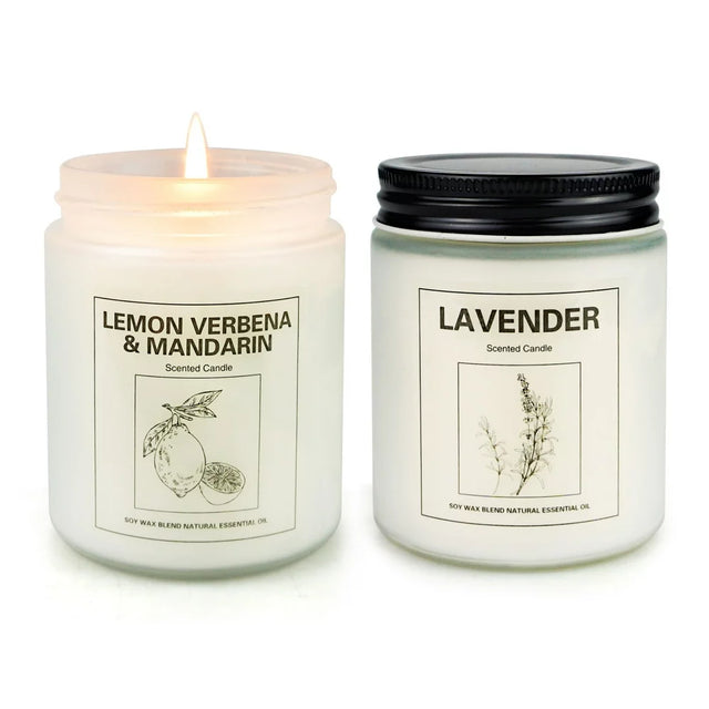 Lavender & Lemon Verbena Scented Candles Gift, 2 Pack Soy Candle for Home Scented, Jar Aromatherapy Candles, 7 Oz