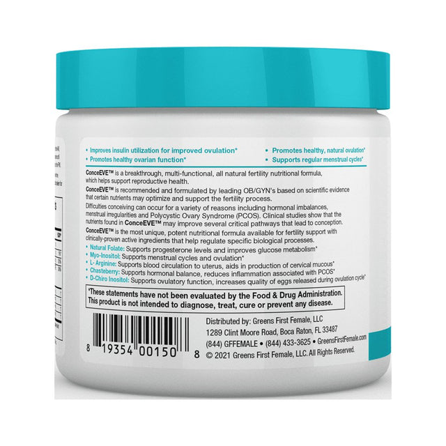 Greens First Female Conceeve Powder – Female Fertility Formula – Conception Supplement – Reproductive Health Support – Natural Ingredients, 60 Servings