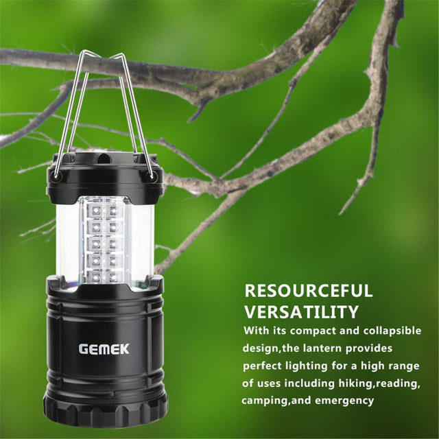 GEMEK 2 Pack LED Camping Lantern, Outdoor Portable Lantern, 6 AA Batteries Included (Black)
