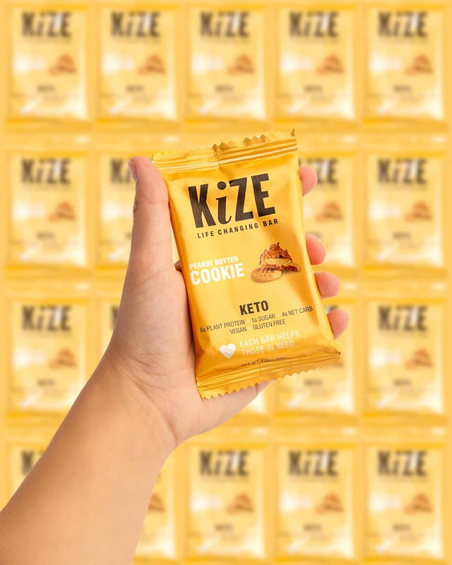 Kize Keto Energy Bar, 1G Sugar, 4G Net Carbs, 8G Plant Based Protein, Peanut Butter Cookie, Vegan, Gluten Free, Low Sugar, Low Carb, Non-Gmo, Soy Free, Mission Based, Made in the USA (10 Count)