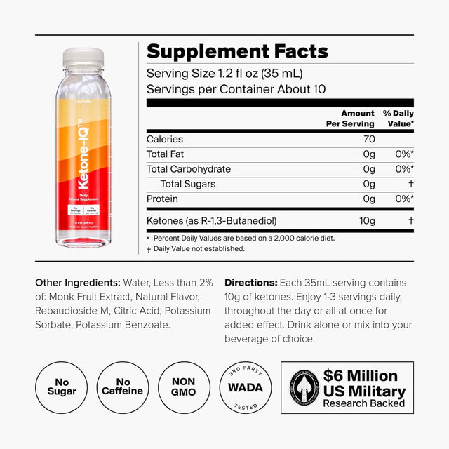H.V.M.N. Ketone IQ | Get Your Fuel from Ketones | Sugar Free, Caffeine Free | Clean Energy, Focus and Flow |Drinkable Ketones to Rapidly Elevate Ketone Levels | Keto Diet NOT Required (12 Ct. 12 Oz.)