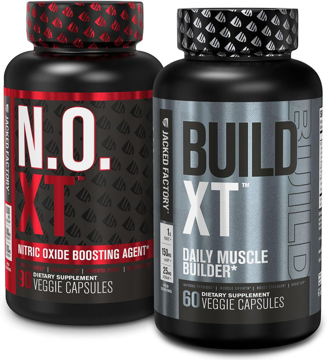 Jacked Factory Muscle Builder Supplement Stack - Build-Xt Muscle Builder & N.O. XT Nitric Oxide Boosting Agent for Dual Muscle Building Support (30 Day Supply)