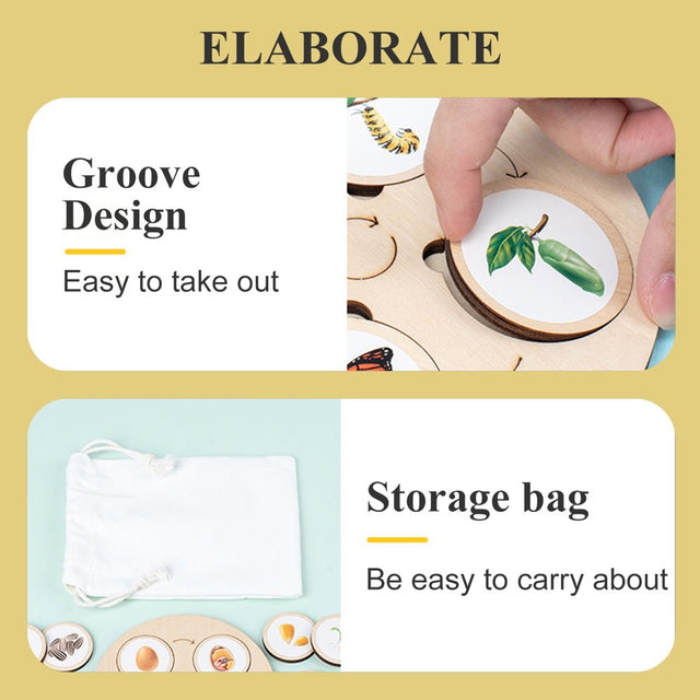 Lieonvis Wooden Life Cycle Tray Children Montessori Life Cycle Puzzle Kit of Animals Plants and Insects Early Educational Jigsaw Puzzles Animal Figures Matching Game for Preschool Kids Gift
