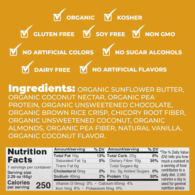 Keep Healthy Low Glycemic Bar - Chocolate Coconut - 12G Plant Based Protein, Low Sugar, Organic, Vegan, Gluten Free, Soy Free, Dairy Free Protein Bar (12 Bars)