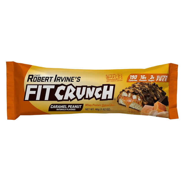 FITCRUNCH Snack Size Protein Bars, Designed by Robert Irvine, 6-Layer Baked Bar, 3G of Sugar & Soft Cake Core (18 Bars, Caramel Peanut)