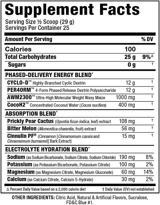 ALLMAX CARBION+, Blue Ice - 725 G - High-Performance Training Fuel - Boosts Hydration, Performance & Recovery - with 25 G Carbs & Zero Sugar - 25 Servings