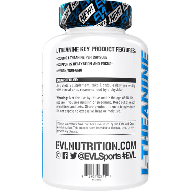 L Theanine 200Mg Capsules for Focus and Relaxation - Evlution Nutrition L-Theanine 200Mg Nootropic Supplement for Attention Energy and Focus - Daytime Mood Support and Nootropic Focus Supplement