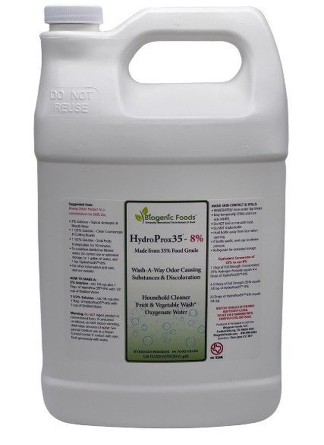 Hydroprox 35 - Pure Food Grade Hydrogen Peroxide - Diluted to 8% for Un-Restricted Shipping