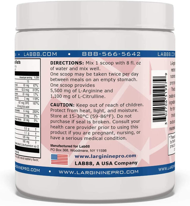 L-ARGININE PRO, L-Arginine Supplement - 5,500Mg of L-Arginine plus 1,100Mg L-Citrulline - Jar + Packets Set, Powder (Raspberry, Jar+30Packets)