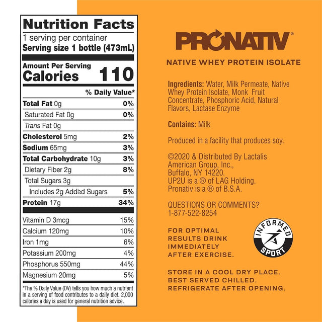 UP2U Water Based Clear Protein Drink with Electrolytes, Peach Mango 16 Oz 12 PK | Certified for Sport, Low Calories, Lactose Free, Low Sugar, US Farms, Recovery in 30 Minutes, Backed by Science