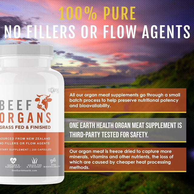 Grass Fed Beef Organs – (200 Count) Liver, Heart, Kidney, Pancreas, Spleen Supplement. Organ Meat Complex Sourced from New Zealand
