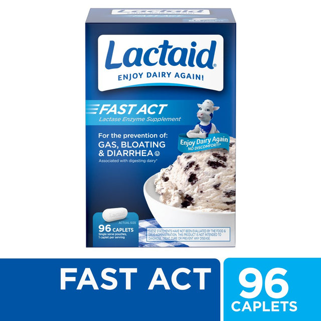 Lactaid Fast Act Lactose Intolerance Caplets, 96 Travel Packs of 1 Ct.