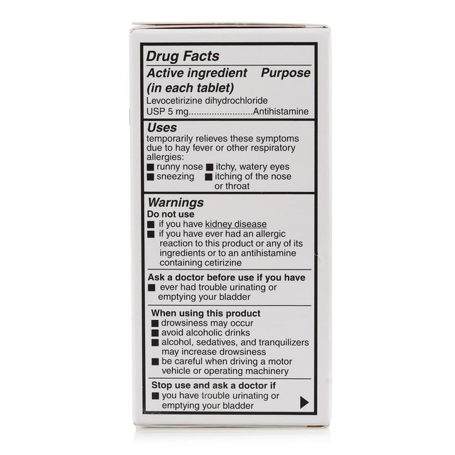 Allergy Relief Levocetirizine Dihydrochloride Tablets, USP, 24 Hour, 5 Mg Pills, 80 Count (Ct)