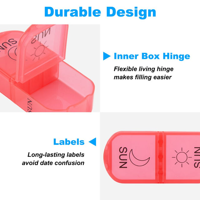 Keylever Weekly Pill Organizer 2 Times a Day, Large Compartments, Portable Pill Vitamin Planner