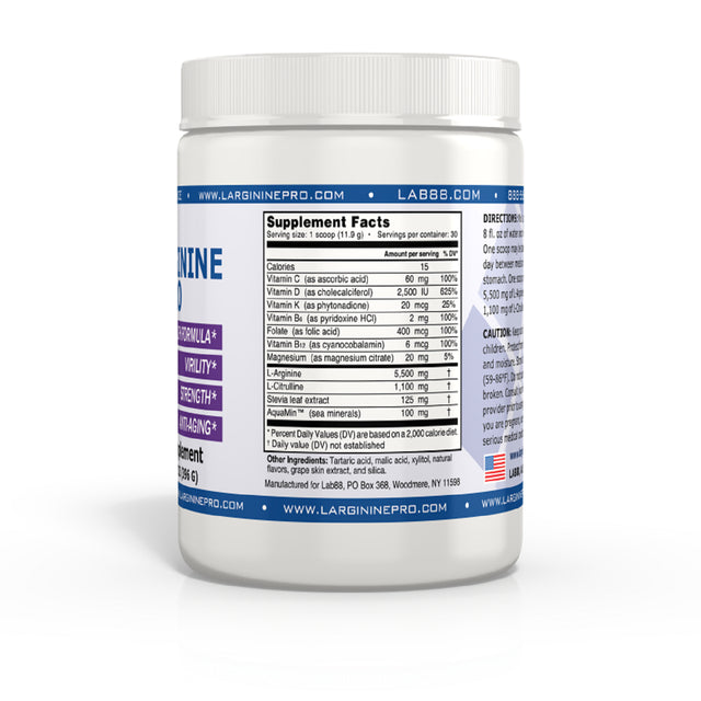 L-Arginine Pro Powder - 5500Mg L-Arginine, 1100Mg L-Citrulline Cardio Health (Grapeberry, (1) Jar)