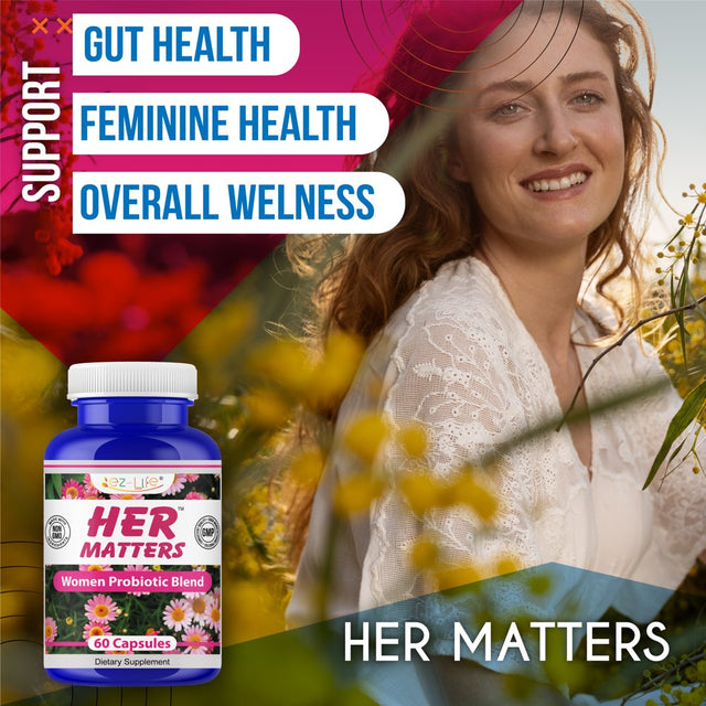 Her Matters Probiotic Supplement for Women Support Urinary Tract Health, Feminine Odor, Balance Ph, & Restore Proper Gut Flora 60 Capsules